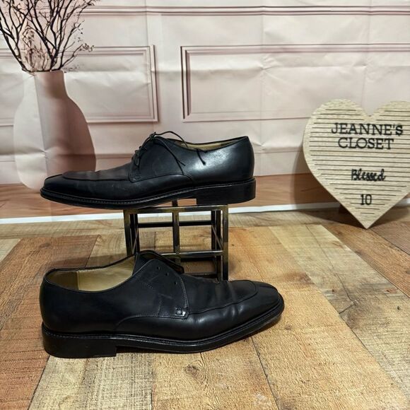 Salvatore Ferragamo Black Split Toe Leather Oxfords Mens Shoe Size 12 D
